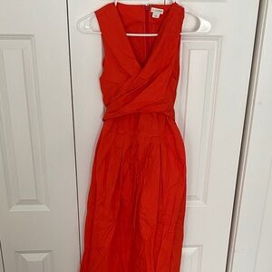 J. Crew Vibrant Red Sleeveless Wrap-Style Midi Dress